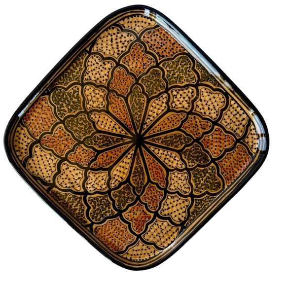 Le Souk Tunisia Handmade Honey Square Ceramic Vintage Platter Pottery Art Plate - Picture 12 of 12